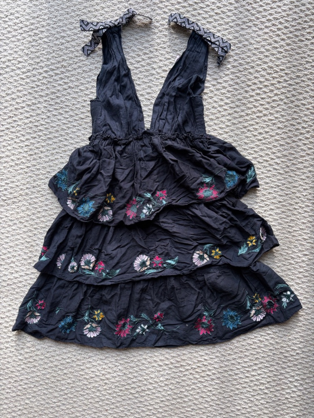 Red Carter Black Dress Florals with Red Logo Tag